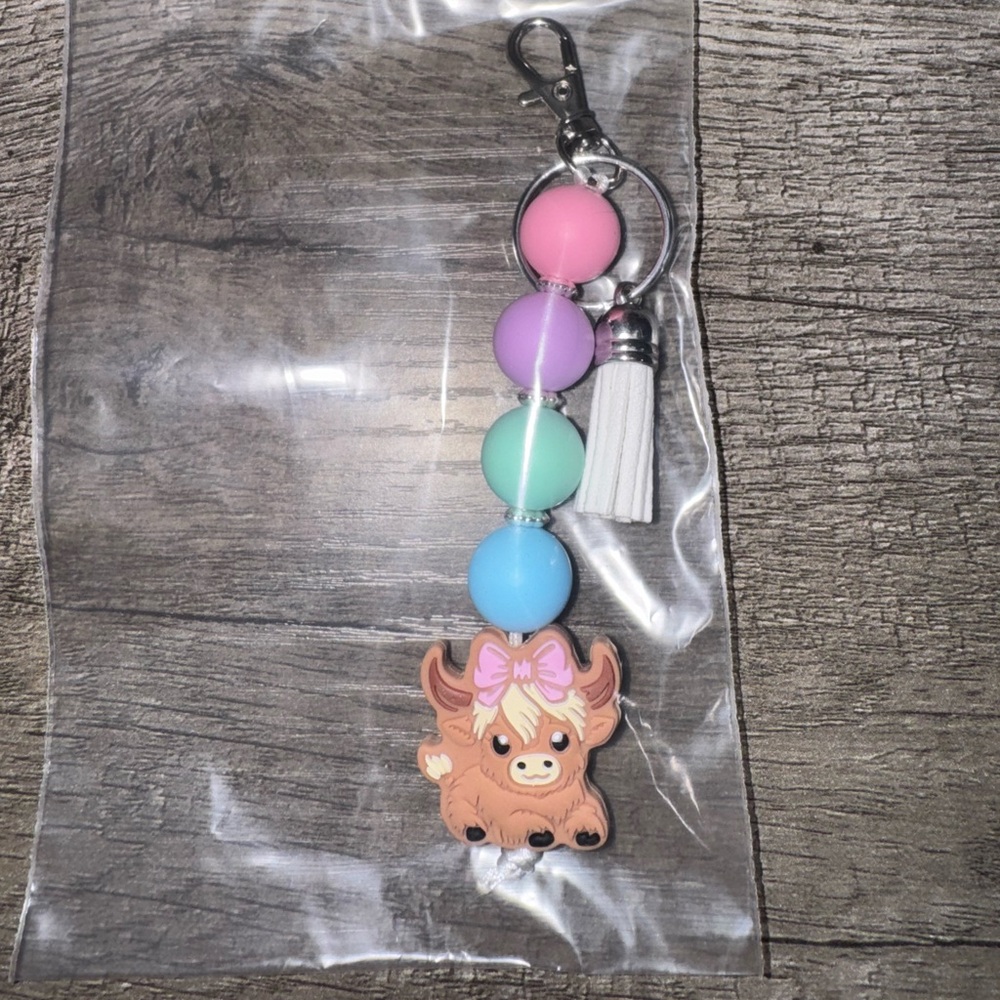 Colorful Highland Cow Keychain with Tassel